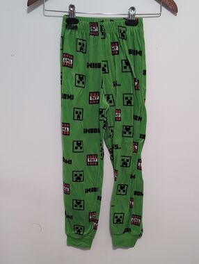 Minecraft Bright Green Fuzzy Boy's Pajama Pant Joggers Size 8